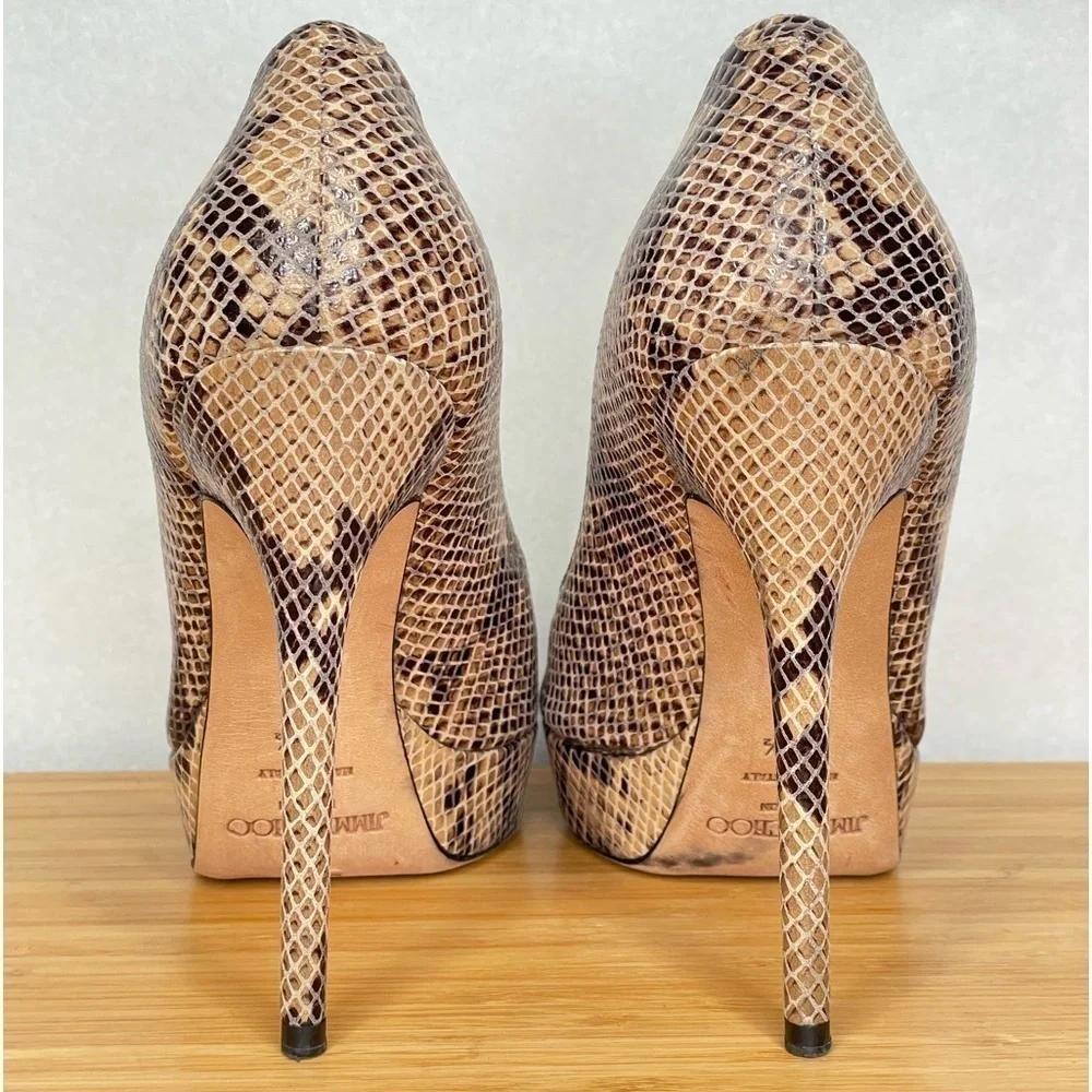 Jimmy Choo Dhalia stilletos 120mm black beige Python skin platform pumps EU38.5